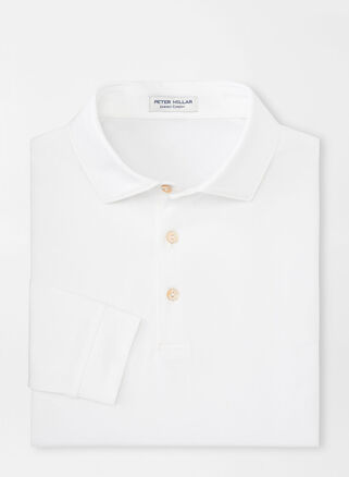 Peter Millar Solid Stretch Jersey Long Sleeve Polo-White