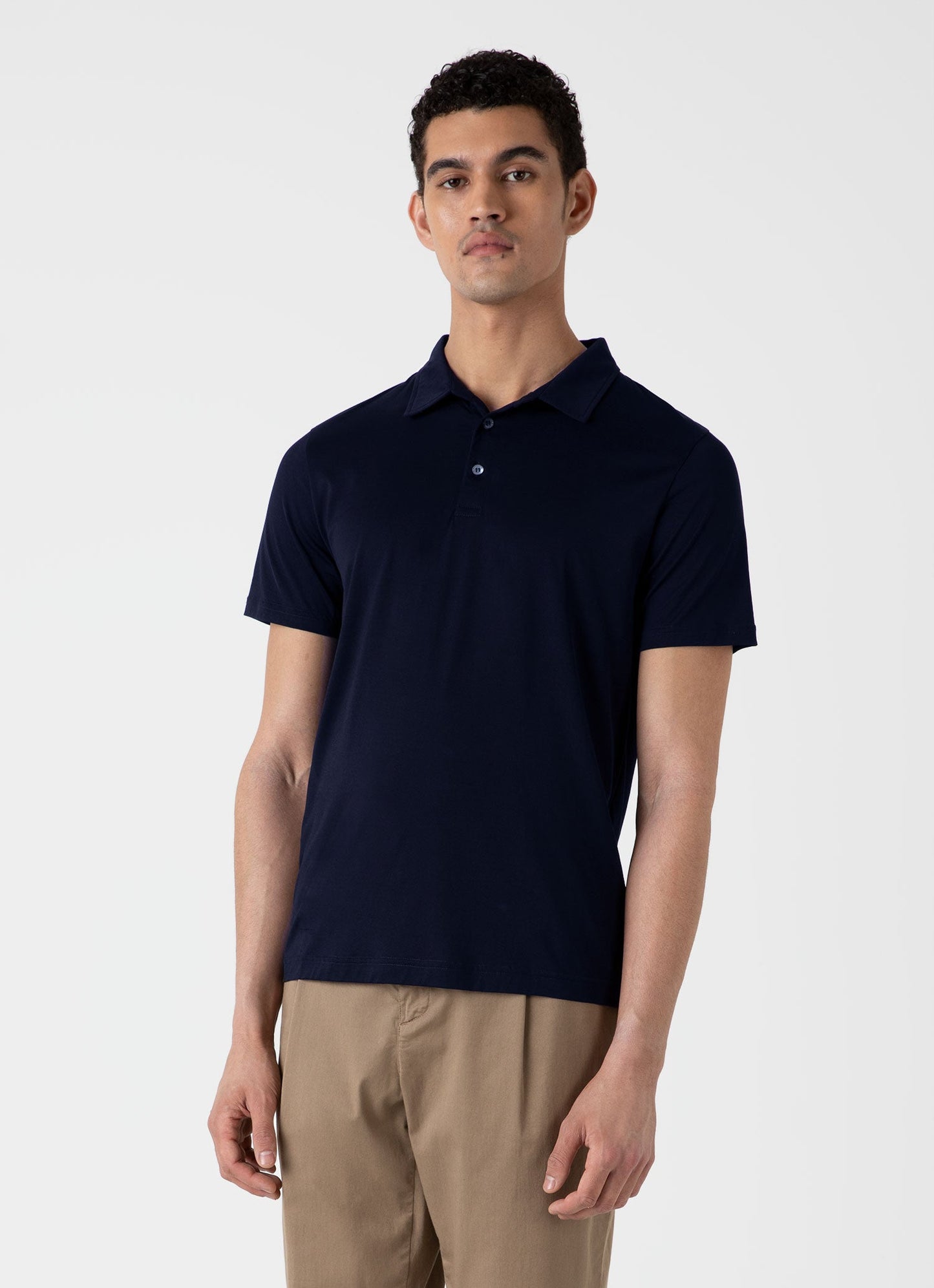 Sunspel Men's Classic Jersey Polo Shirt in Navy