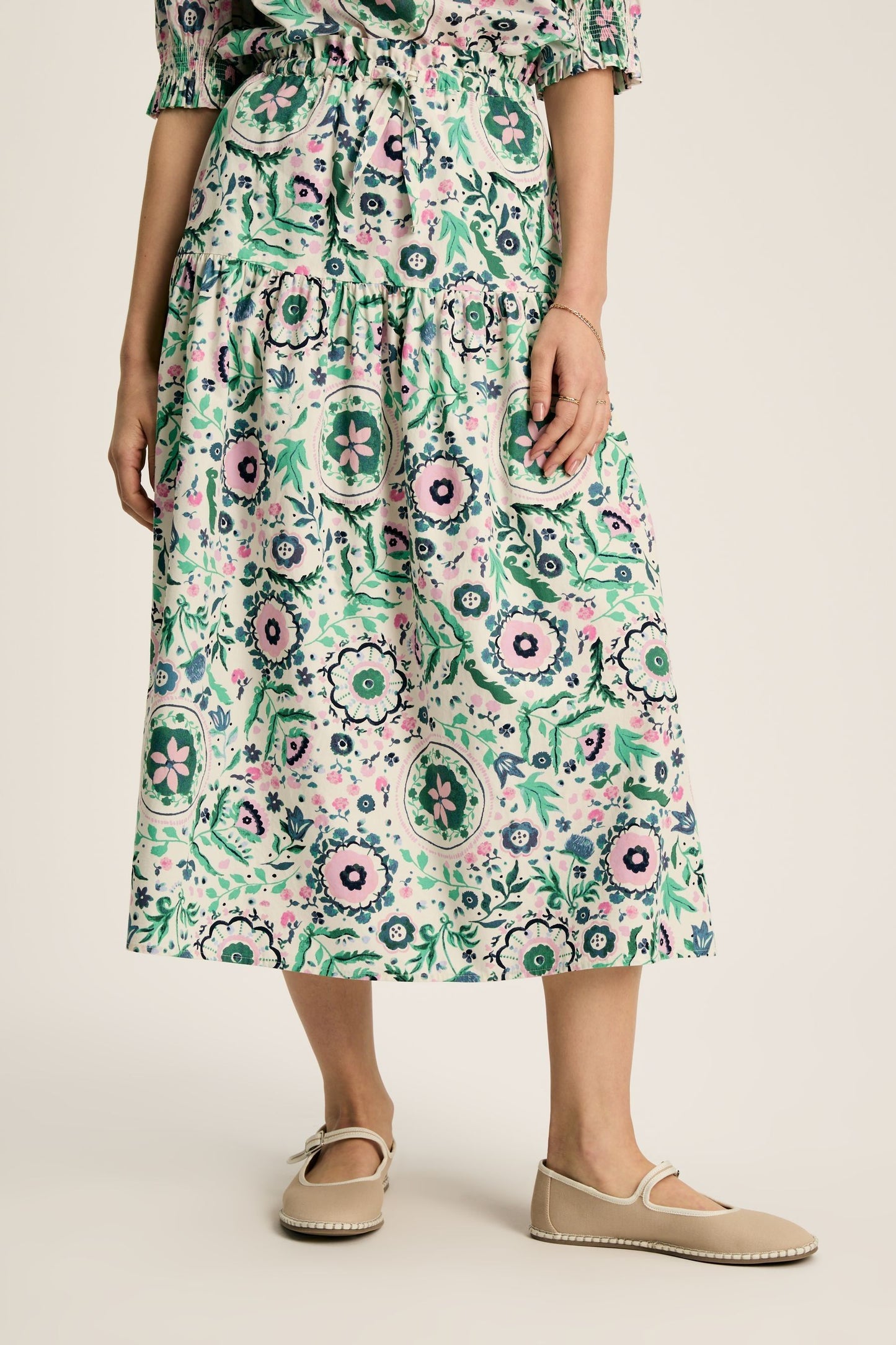 Joules Elle Pink & Green Co-Ord Midi Skirt