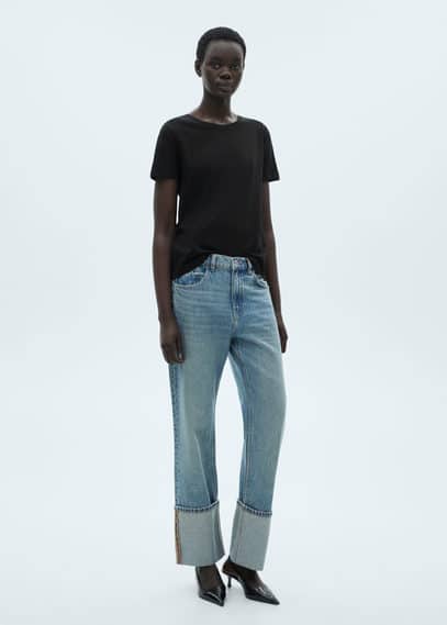 Mango Short-sleeved cotton t-shirt black - Woman -