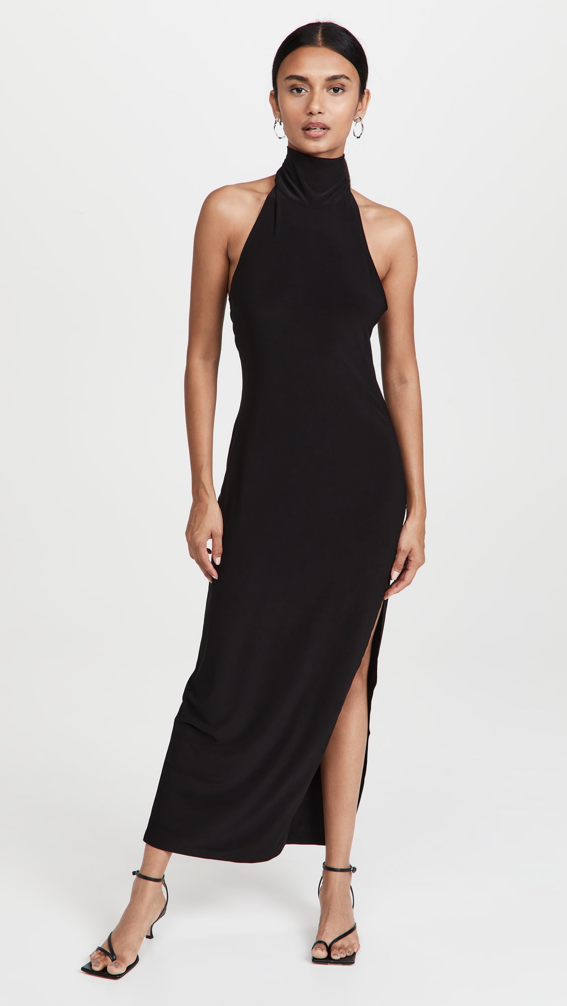 Norma Kamali Halter Turtle Side Slit Gown
