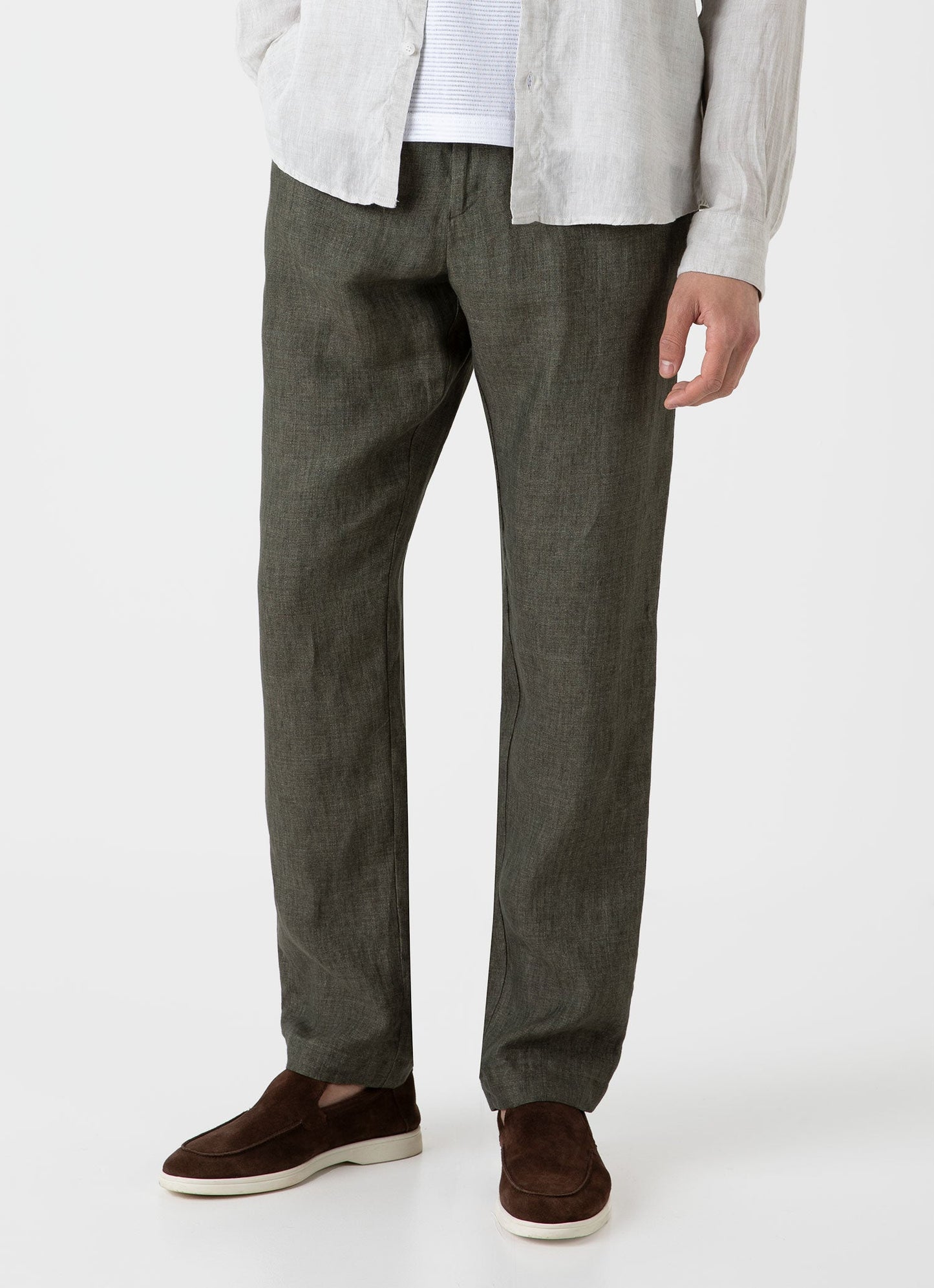 Sunspel Men's Linen Drawstring Trouser in Light Khaki