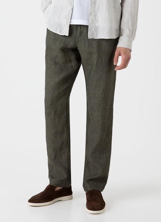 Sunspel Men's Linen Drawstring Trouser in Light Khaki