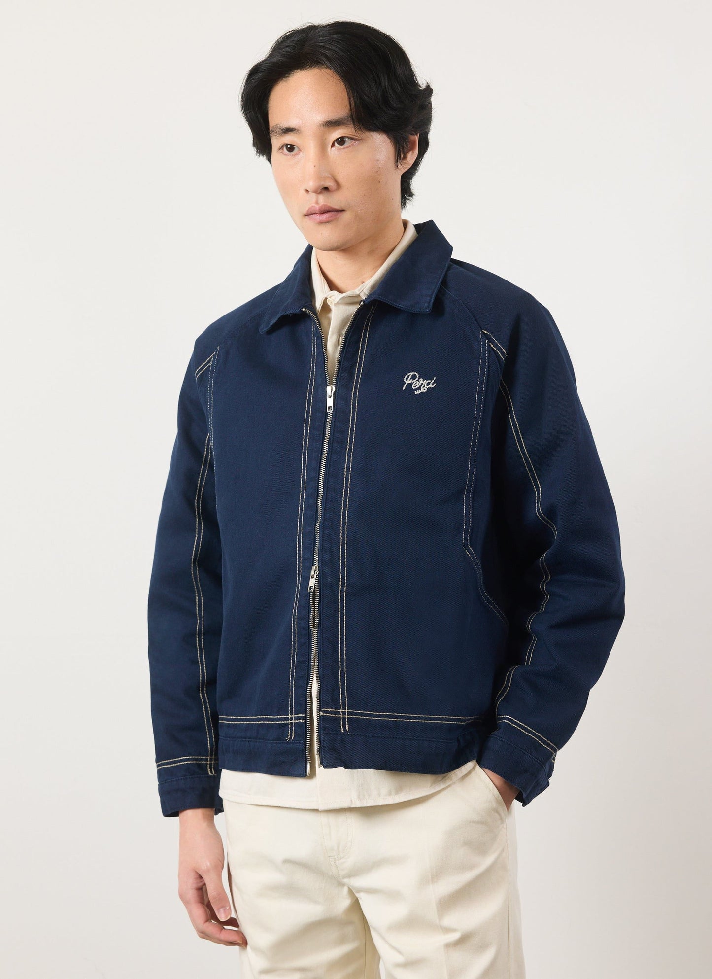 Percival Calabria Harrington Jacket Cotton Navy