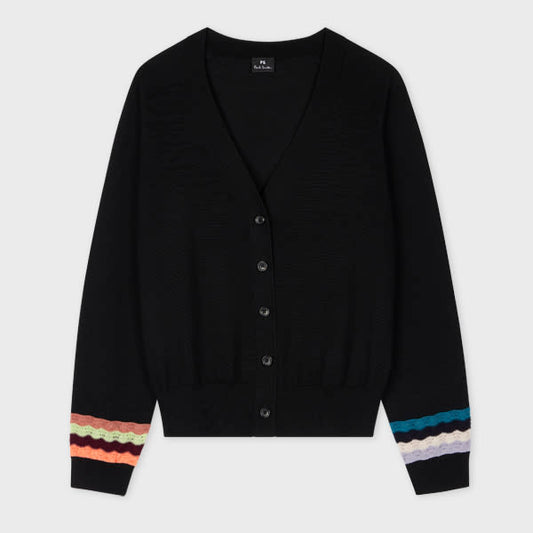 PS Paul Smith Women's Black Multi Colour Zig Zag Sleeve Cardigan