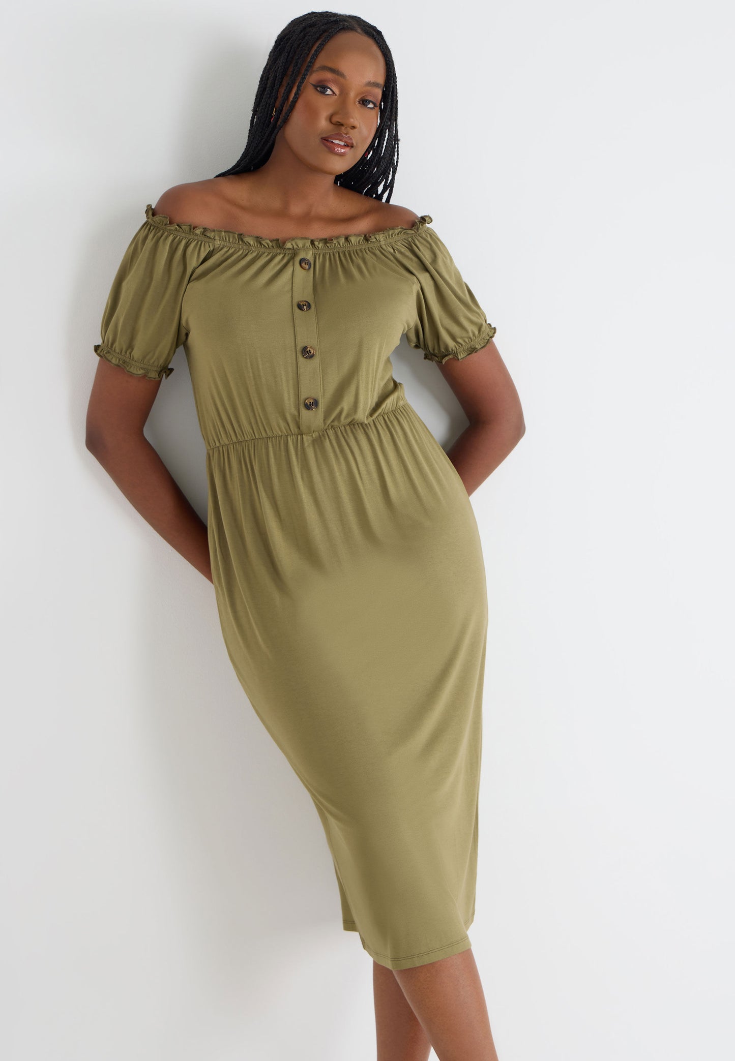 Peacocks Womens Khaki Gypsy Buttoned Midi Dress