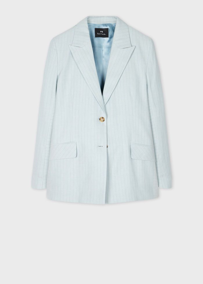 PS Paul Smith Women's Light Blue Pinstripe Two-Button Blazer