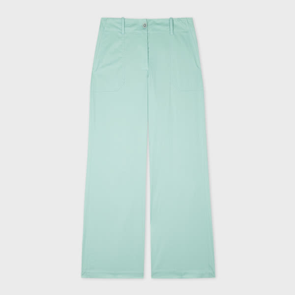 PS Paul Smith Women's Turquoise Cotton-Blend Cropped Trousers Blue