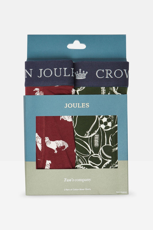 Joules Crown Red/Green Pack of Two Cotton Boxers
