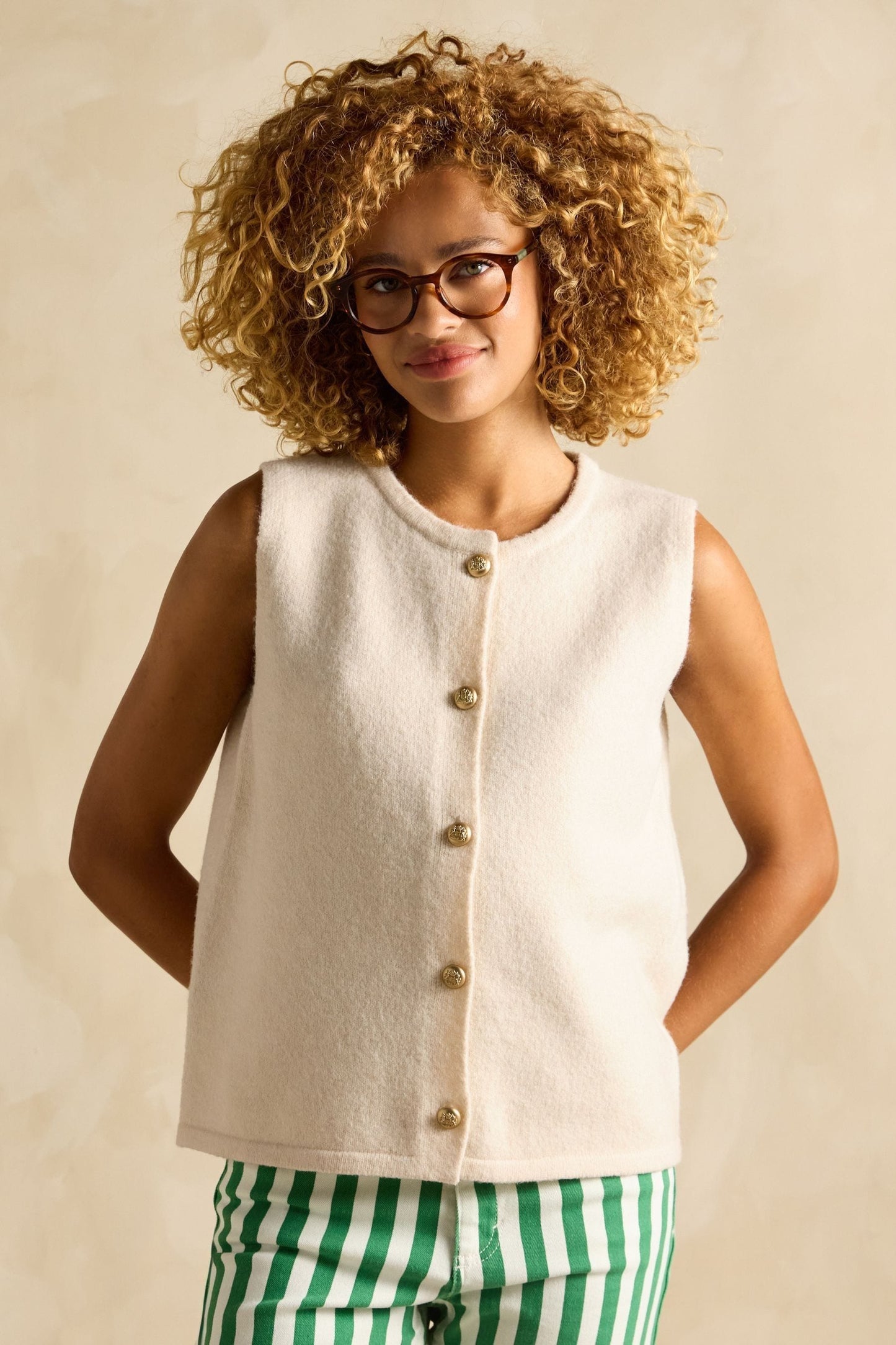 Joules Holly Cream Button Through Knitted Vest