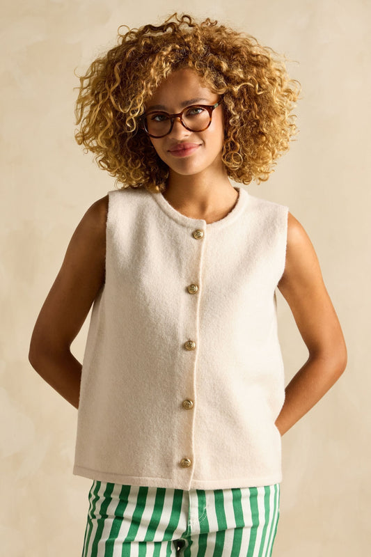 Joules Holly Cream Button Through Knitted Vest