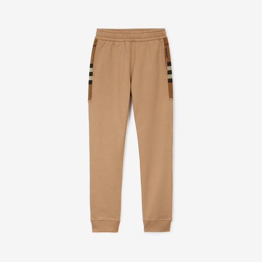 Burberry Check Panel Cotton Blend Jogging Pants