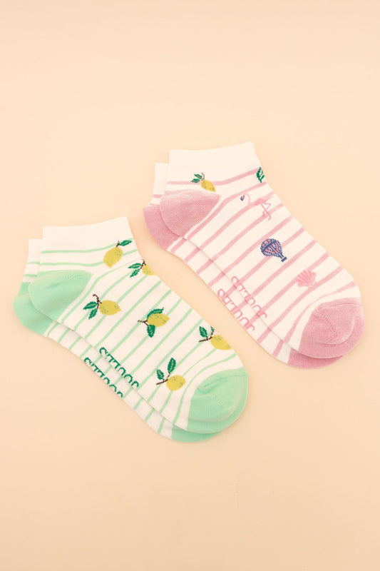 Joules Rilla Lemon Yellow Pack of Two Trainer Socks