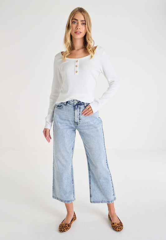 Peacocks Womens Cream Ribbed Placket Detail Top