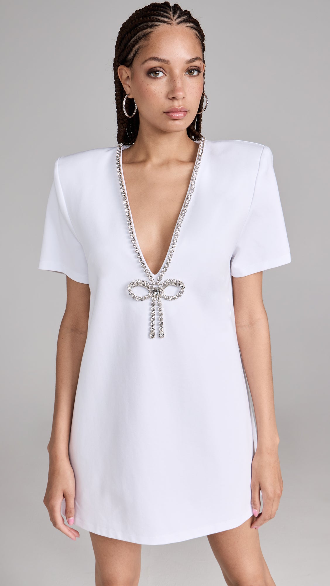 Area Crystal Bow V Neck T-Shirt Dress